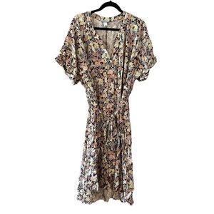 Ava & Viv Red and Yellow Floral Tie Waist Casual Summer Dress